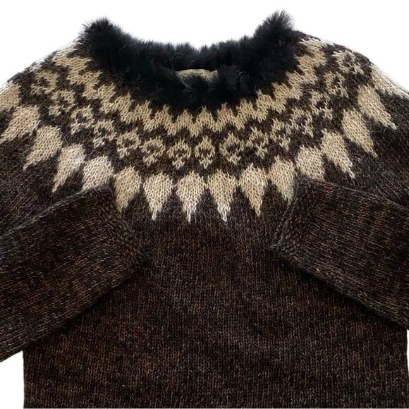 Icelandica Wool Fair Isle Feather Trimmed Sweater Size Small - Picture 3 of 6